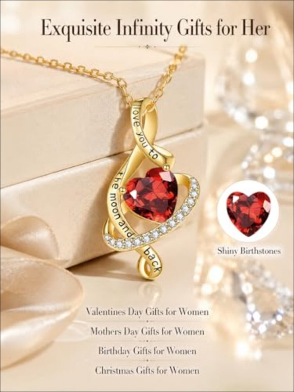 14K Gold Plated Heart Pendant Necklace Adjustable 18+2" Gift for Her - Picture 4 of 6